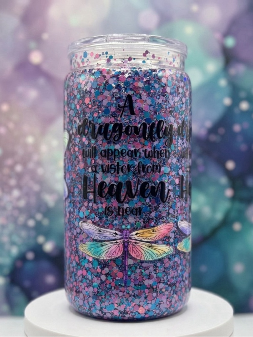 Glitter Dragonfly Tumbler - Purple, Blue & Pink